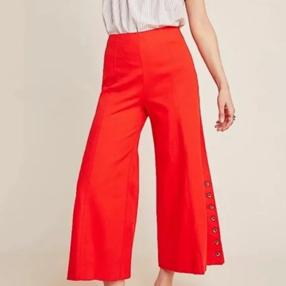 Anthropologie High Rise Cropped Wide Leg Button Pants